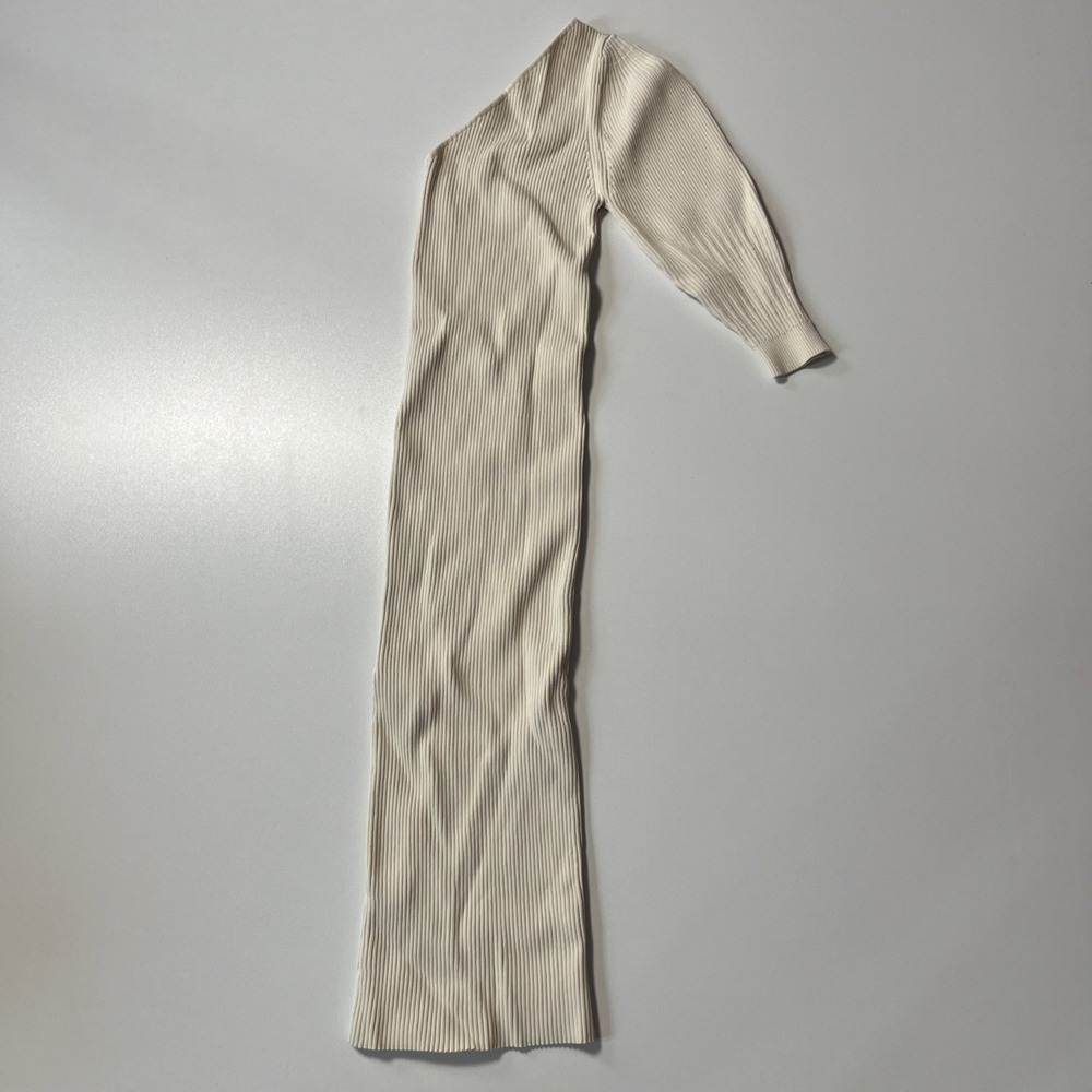 Zara One Shoulder Dress Size S Ivory Ribbed Viscose Blend Stretchy Bodycon Midi